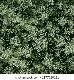 Design of abstract wildflowers. Flowering meadow. Seamless pattern of small light flowers. Floral light green background for textile, fabric, wallpapers, covers, print, decoupage, gift wrap