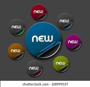 Design of advertisement colorful labels stickers. transparent shadow easy replace background and edit colors.