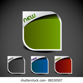 Design of advertisement labels stickers. transparent shadow easy replace background and edit colors.