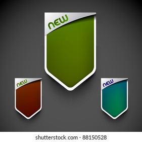 Design of advertisement labels stickers. transparent shadow easy replace background and edit colors.