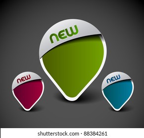 Design of advertisement labels stickers. transparent shadow easy replace background and edit colors.