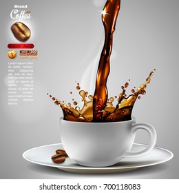 Design advertising coffee  and a light trickle steam. High detailed realistic illustration