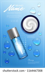 Design advertising poster for cosmetic product for catalog, magazine. Design of cosmetic package. Moisturizing cream, gel, body lotion with vitamins.