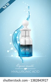 Design advertising poster for cosmetic product for catalog, magazine.Design of cosmetic package. Moisturizing cream, gel, body lotion, serum with vitamins and hyaluronic acid