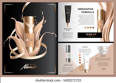 Design advertising poster for cosmetic product for catalog, magazine. Design of cosmetic package. Advertising of foundation cream, concealer, base, BB cream. Realistic creamy texture