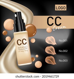 Design advertising poster for cosmetic product Design of cosmetic package. Advertising of foundation cream, concealer, base, BB cream. Realistic creamy texture
