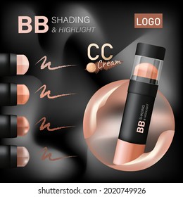 Design advertising poster for cosmetic product Design of cosmetic package. Advertising of foundation cream, concealer, base, BB cream. Realistic creamy texture