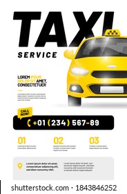 Diseño para publicitar un servicio de taxi. Disposición vectorial con taxi. Adaptarse para afiches, volantes, pancartas o medios sociales.