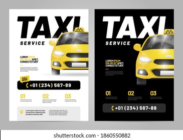 Design for advertising a taxi service. Vector layout with taxi car. Adapt for poster, flyer, banner or social media.