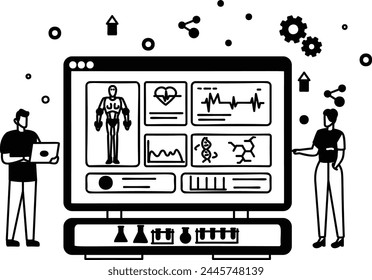 Design aesthetics and humanoid bot development concept, precision manlike appearance construction vector design, robotic science symbol, special purpose machine sign Cyborg robot stock illustration