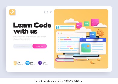 Design Agency, Web Development, Application Design, Coding, And Programming On Laptop Concept. Landing Page Design Template. 3d Vector Illustration