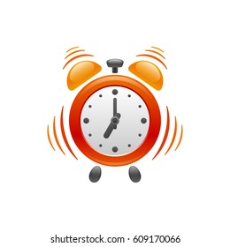 Diseño de reloj despertador con vibración sobre fondo blanco. Es vibrante y suena a las 07:00 am para que te despierte. Objeto vector.