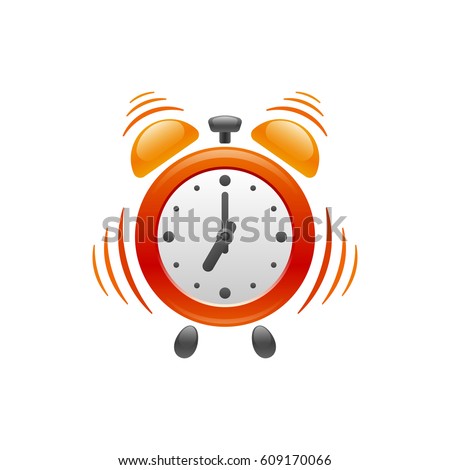 Design of alarm clock with vibration on white background. Its vibrating and ringing at 07:00 am for you wake up. Vector object.