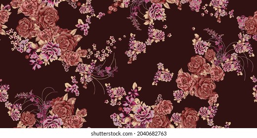 design allover flowers with solid background for textile printing