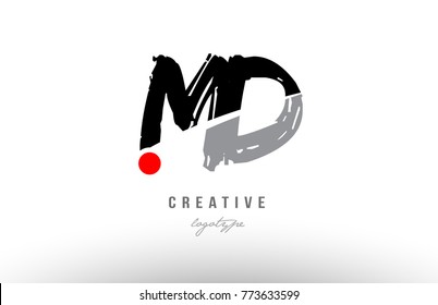 Design of alphabet grunge letter logo combination md m d with black grey color for a company or business