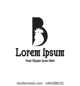 Design of alphabet letter B with cock logo for a company or business