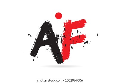 Design of alphabet letter combination AF A F with grunge texture and black red color suitable as a logo for a company or business