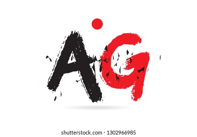 Design of alphabet letter combination AG A G with grunge texture and black red color suitable as a logo for a company or business