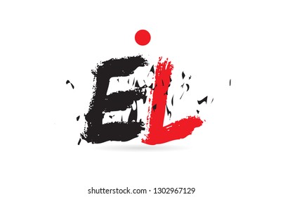 Design of alphabet letter combination EL E L with grunge texture and black red color suitable as a logo for a company or business