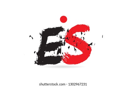 Design of alphabet letter combination ES E S with grunge texture and black red color suitable as a logo for a company or business