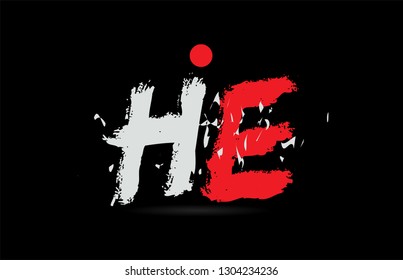 Design of alphabet letter combination HE H E on black background with grunge texture and white red color suitable as a logo for a company or business