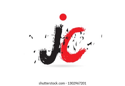 Design of alphabet letter combination JC J C with grunge texture and black red color suitable as a logo for a company or business