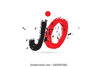 Design of alphabet letter combination JO J O with grunge texture and black red color suitable as a logo for a company or business