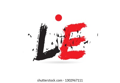 Design of alphabet letter combination LE L E with grunge texture and black red color suitable as a logo for a company or business