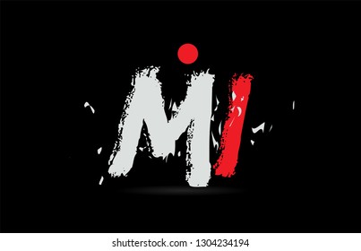 Design of alphabet letter combination MI M I on black background with grunge texture and white red color suitable as a logo for a company or business