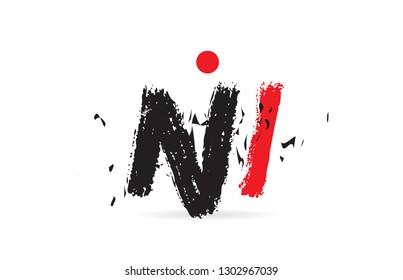 Design of alphabet letter combination NI N I with grunge texture and black red color suitable as a logo for a company or business