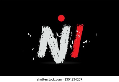 Design of alphabet letter combination NI N I on black background with grunge texture and white red color suitable as a logo for a company or business