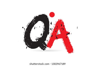 Design of alphabet letter combination QA Q A with grunge texture and black red color suitable as a logo for a company or business