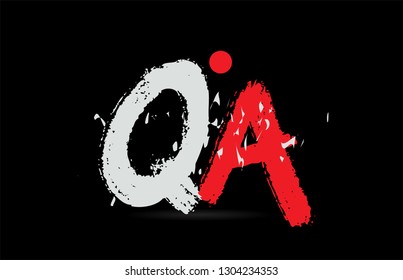 Design of alphabet letter combination QA Q A on black background with grunge texture and white red color suitable as a logo for a company or business