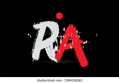Design of alphabet letter combination RA R A  on black background with grunge texture and white red color suitable as a logo for a company or business