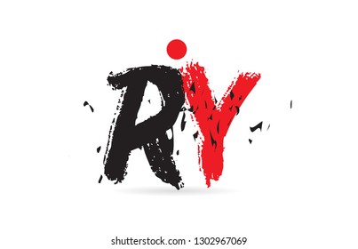 Design of alphabet letter combination RY R Y with grunge texture and black red color suitable as a logo for a company or business