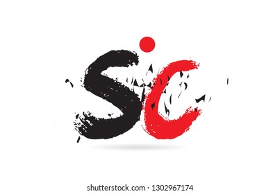 Design of alphabet letter combination SC S C with grunge texture and black red color suitable as a logo for a company or business