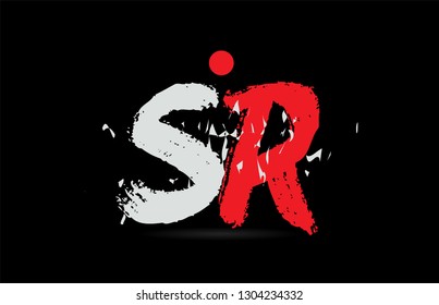 Design of alphabet letter combination SR S R on black background with grunge texture and white red color suitable as a logo for a company or business