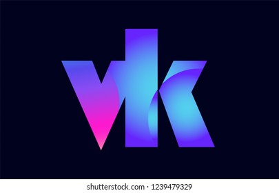 Design of alphabet letter combination vk v k pink blue gradient color suitable as a logo for a company or business