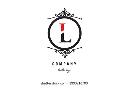 Design of alphabet letter l with black white red color and decorative circle monogram suitable as a logo for a company or business