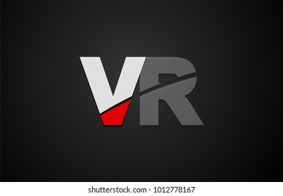 Design of alphabet letter logo combination vr v r with red white and black color icon for a company or business
