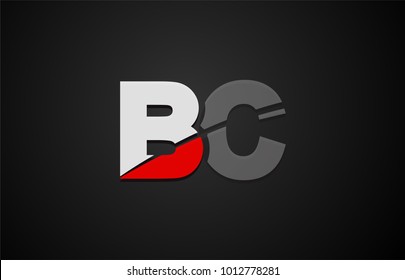Design of alphabet letter logo combination bc b c with red white and black color icon for a company or business