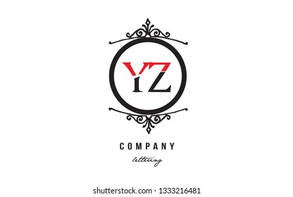Design of alphabet letter logo combination YZ Y Z with red black white color and decorative circle monogram suitable as a logo for a company or business