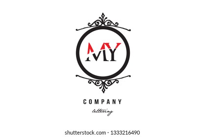 Design of alphabet letter logo combination MY M Y with red black white color and decorative circle monogram suitable as a logo for a company or business
