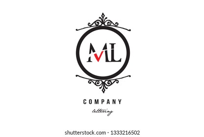 Design of alphabet letter logo combination ML M L with red black white color and decorative circle monogram suitable as a logo for a company or business