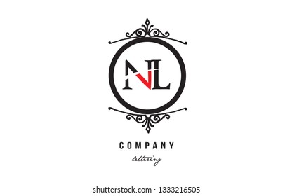 Design of alphabet letter logo combination NL N L with red black white color and decorative circle monogram suitable as a logo for a company or business