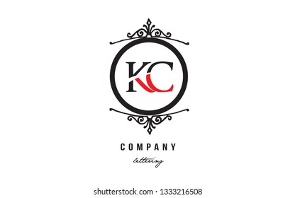 Design of alphabet letter logo combination KC K C with red black white color and decorative circle monogram suitable as a logo for a company or business