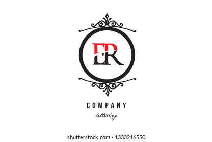 Design of alphabet letter logo combination ER E R with red black white color and decorative circle monogram suitable as a logo for a company or business