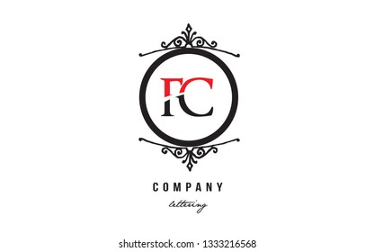 Design of alphabet letter logo combination FC F C with red black white color and decorative circle monogram suitable as a logo for a company or business