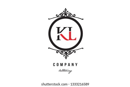 Design of alphabet letter logo combination KL K L with red black white color and decorative circle monogram suitable as a logo for a company or business