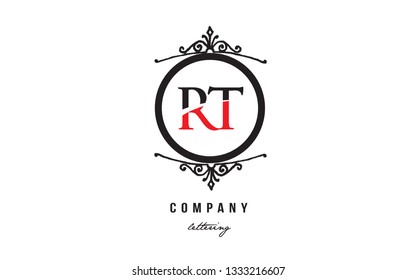 Design of alphabet letter logo combination RT R T with red black white color and decorative circle monogram suitable as a logo for a company or business